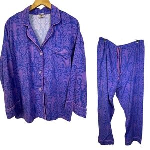 BedHead Pajama Set Lounge Women's XL Fleur de Lis Long Sleeve Button Up